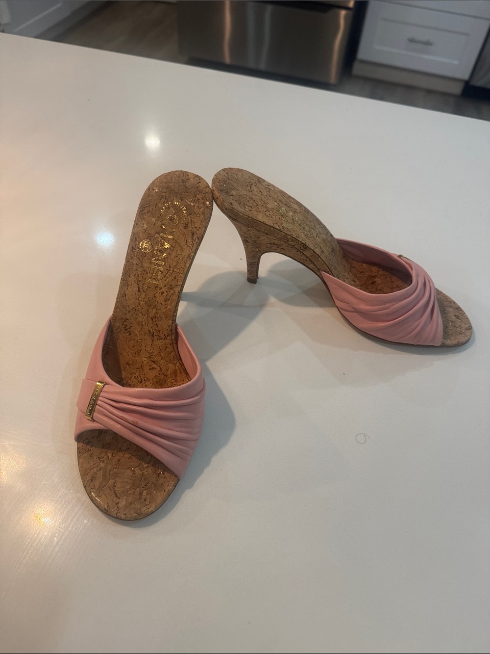 CHANNEL Cork Heel Mule/Slide Sandals - Picture 3 of 9